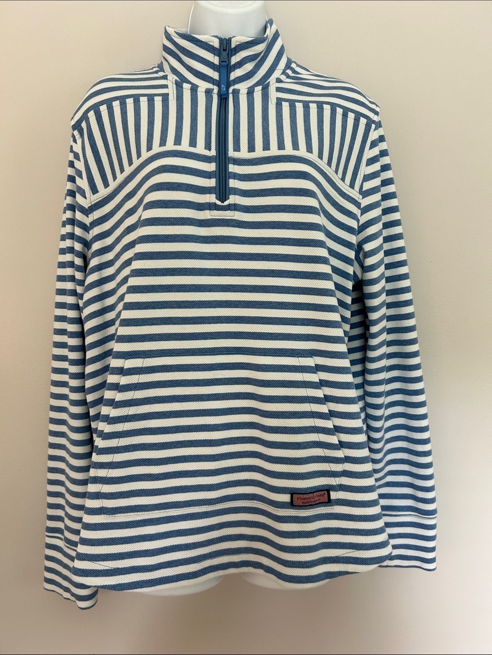 Vineyard Vines Blue and White Striped Quarter-Zip Pullover